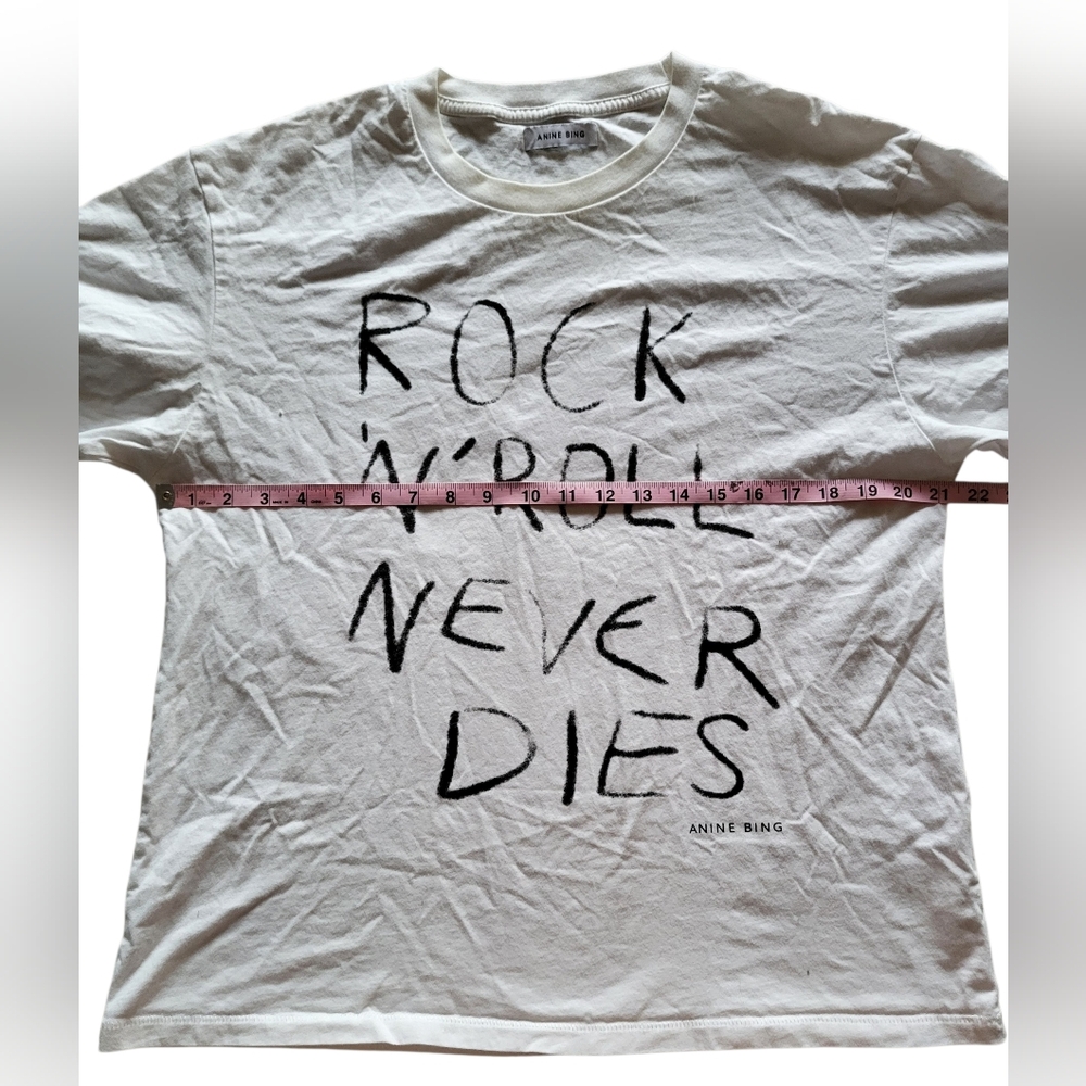 Anine Bing White T Shirt Womens 100% Cotton White Rock N Roll Size L Punk - Picture 5 of 8
